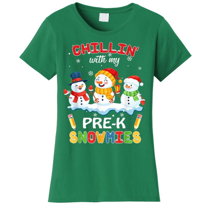 Cute Christmas Chillin' With My Pre-K Snowmies Teacher Women's T-Shirt