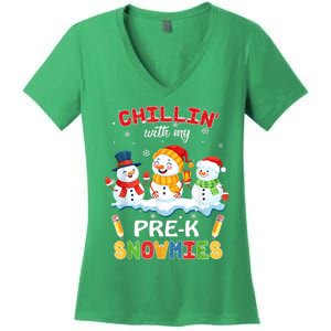 Cute Christmas Chillin' With My Pre-K Snowmies Teacher Women's V-Neck T-Shirt