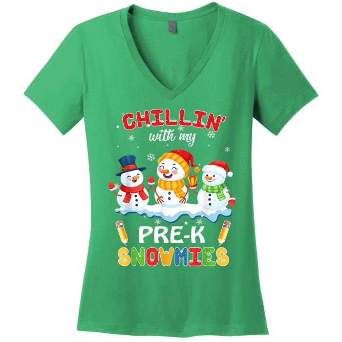 Cute Christmas Chillin' With My Pre-K Snowmies Teacher Women's V-Neck T-Shirt