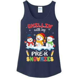 Cute Christmas Chillin' With My Pre-K Snowmies Teacher Ladies Essential Tank