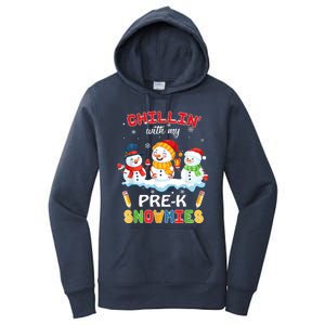 Cute Christmas Chillin' With My Pre-K Snowmies Teacher Women's Pullover Hoodie