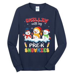 Cute Christmas Chillin' With My Pre-K Snowmies Teacher Tall Long Sleeve T-Shirt