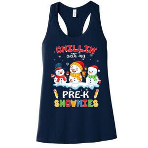 Cute Christmas Chillin' With My Pre-K Snowmies Teacher Women's Racerback Tank