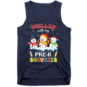 Cute Christmas Chillin' With My Pre-K Snowmies Teacher Tank Top