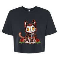 Calavera Cat Colorful Kitty Cute Dia De Los Muertos Gato Bella+Canvas Jersey Crop Tee