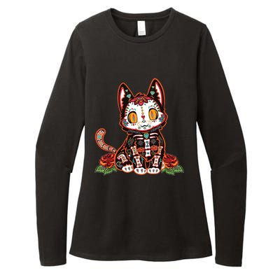 Calavera Cat Colorful Kitty Cute Dia De Los Muertos Gato Womens CVC Long Sleeve Shirt