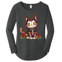 Calavera Cat Colorful Kitty Cute Dia De Los Muertos Gato Women's Perfect Tri Tunic Long Sleeve Shirt