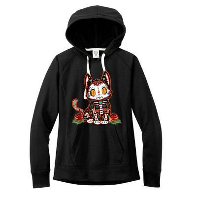 Calavera Cat Colorful Kitty Cute Dia De Los Muertos Gato Women's Fleece Hoodie