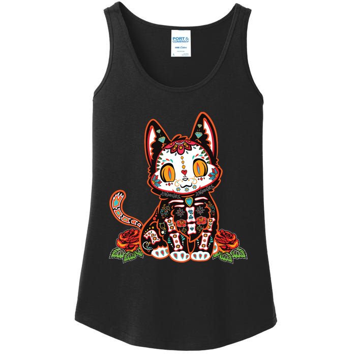 Calavera Cat Colorful Kitty Cute Dia De Los Muertos Gato Ladies Essential Tank