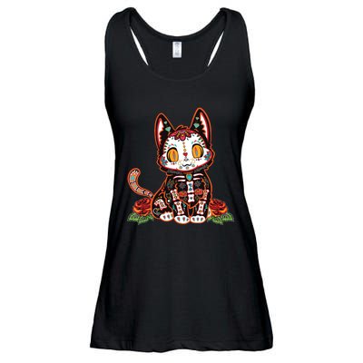 Calavera Cat Colorful Kitty Cute Dia De Los Muertos Gato Ladies Essential Flowy Tank