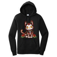 Calavera Cat Colorful Kitty Cute Dia De Los Muertos Gato Women's Pullover Hoodie