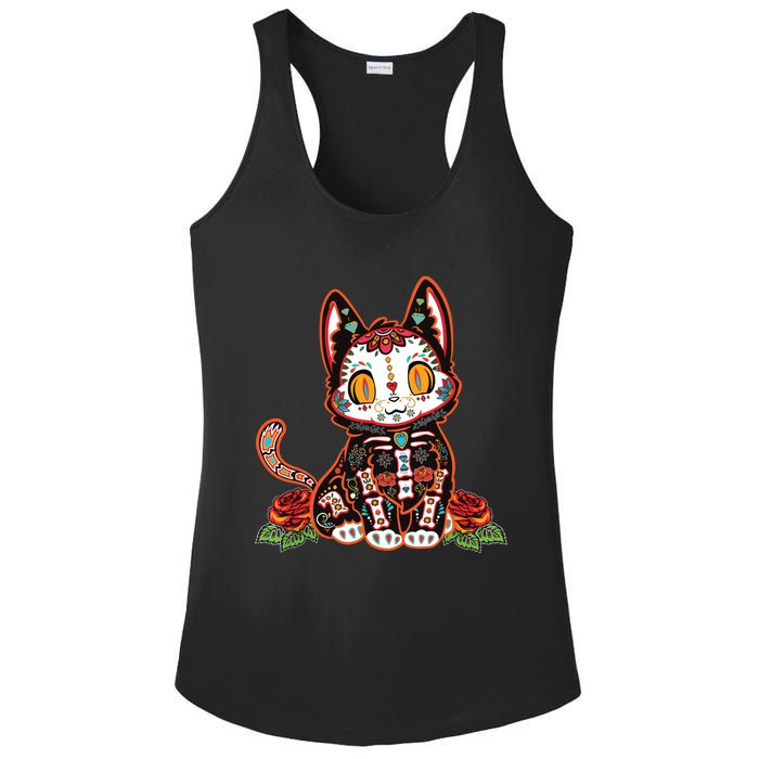 Calavera Cat Colorful Kitty Cute Dia De Los Muertos Gato Ladies PosiCharge Competitor Racerback Tank