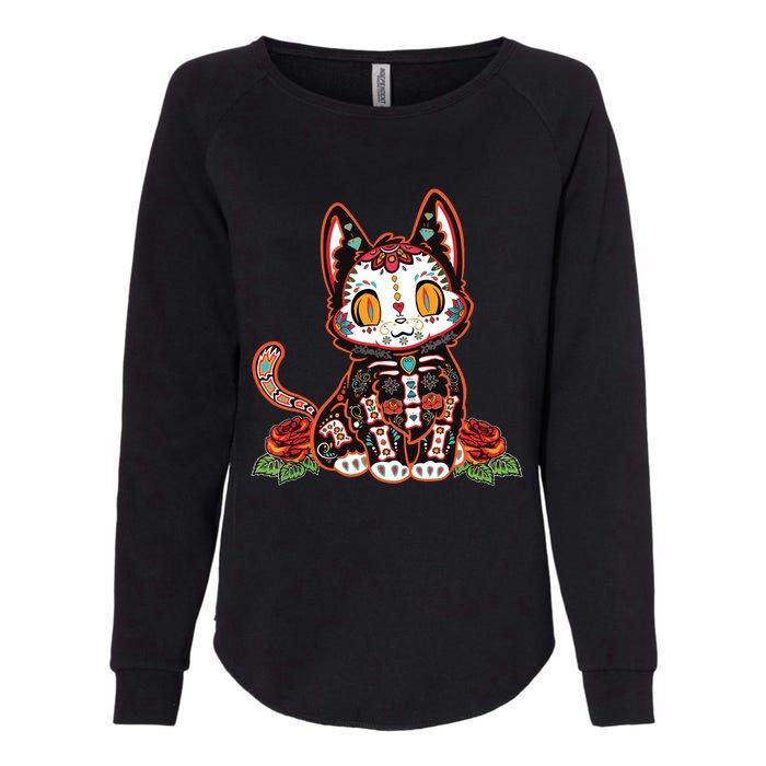 Calavera Cat Colorful Kitty Cute Dia De Los Muertos Gato Womens California Wash Sweatshirt