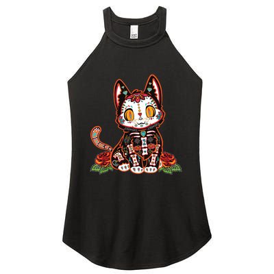 Calavera Cat Colorful Kitty Cute Dia De Los Muertos Gato Women's Perfect Tri Rocker Tank