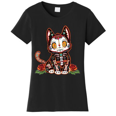 Calavera Cat Colorful Kitty Cute Dia De Los Muertos Gato Women's T-Shirt