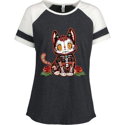 Calavera Cat Colorful Kitty Cute Dia De Los Muertos Gato Enza Ladies Jersey Colorblock Tee