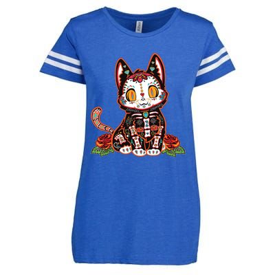 Calavera Cat Colorful Kitty Cute Dia De Los Muertos Gato Enza Ladies Jersey Football T-Shirt