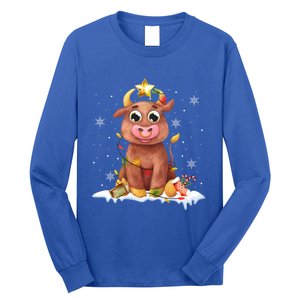 Cute Cow Christmas Lights Star Reindeer Gift Long Sleeve Shirt