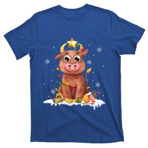 Cute Cow Christmas Lights Star Reindeer Gift T-Shirt