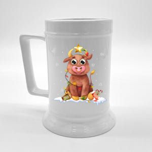 Cute Cow Christmas Lights Star Reindeer Gift Beer Stein