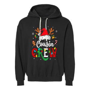 Christmas Cousin Crew Reindeer Santa Hat Lights Garment-Dyed Fleece Hoodie