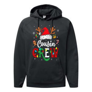 Christmas Cousin Crew Reindeer Santa Hat Lights Performance Fleece Hoodie