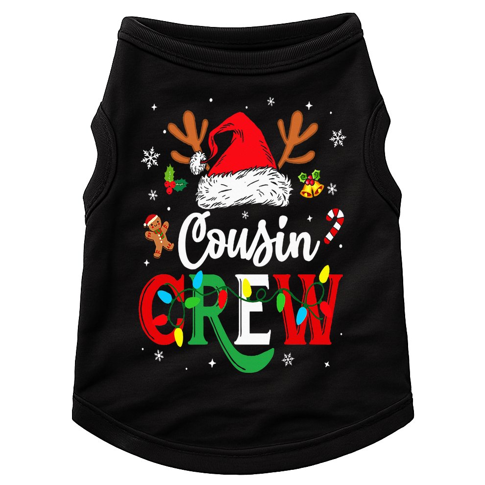 Christmas Cousin Crew Reindeer Santa Hat Lights Doggie Tank