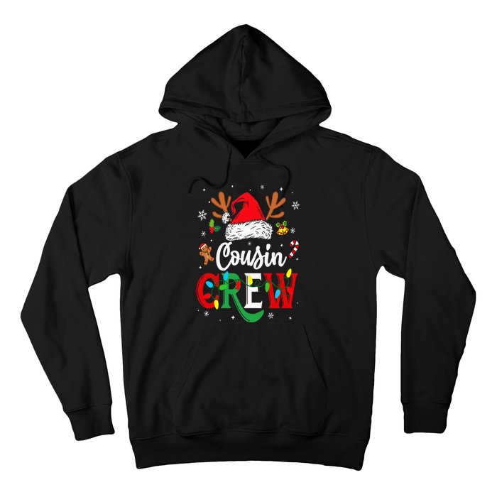 Christmas Cousin Crew Reindeer Santa Hat Lights Hoodie