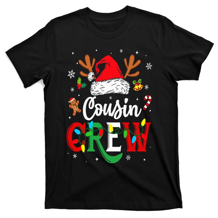 Christmas Cousin Crew Reindeer Santa Hat Lights T-Shirt