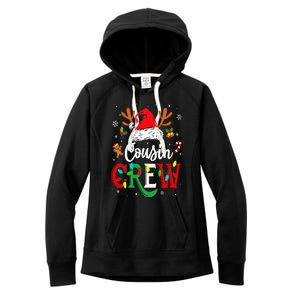 Christmas Cousin Crew Reindeer Santa Hat Lights Women's Fleece Hoodie