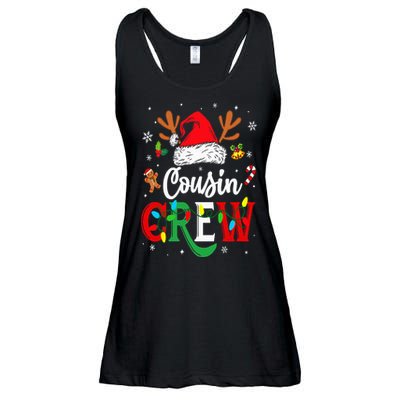 Christmas Cousin Crew Reindeer Santa Hat Lights Ladies Essential Flowy Tank