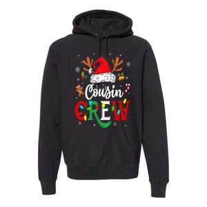 Christmas Cousin Crew Reindeer Santa Hat Lights Premium Hoodie