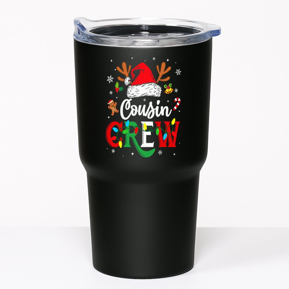 Christmas Cousin Crew Reindeer Santa Hat Lights Tumbler