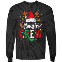 Christmas Cousin Crew Reindeer Santa Hat Lights Tie-Dye Long Sleeve Shirt