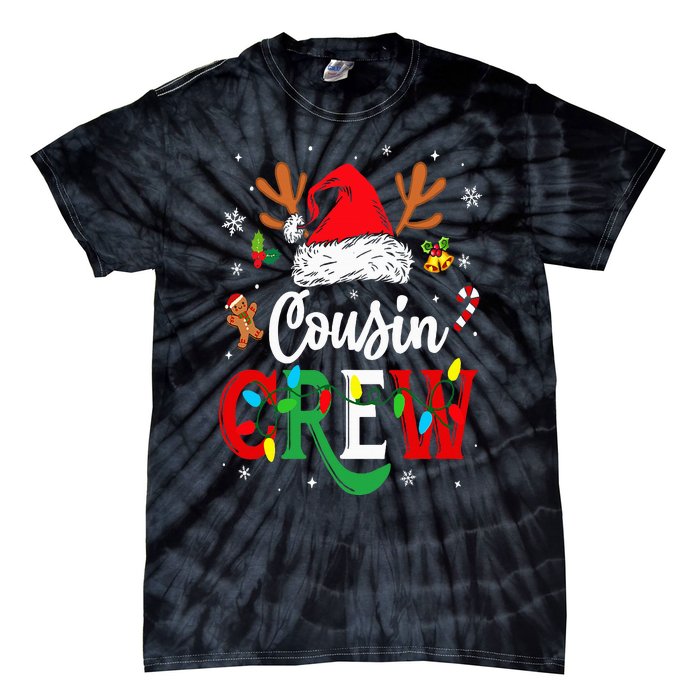 Christmas Cousin Crew Reindeer Santa Hat Lights Tie-Dye T-Shirt