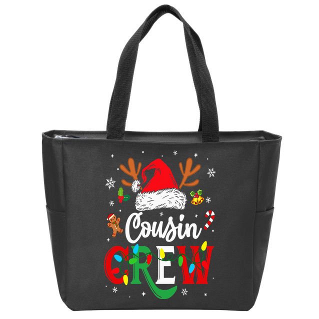 Christmas Cousin Crew Reindeer Santa Hat Lights Zip Tote Bag