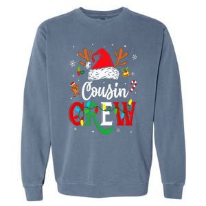 Christmas Cousin Crew Reindeer Santa Hat Lights Garment-Dyed Sweatshirt