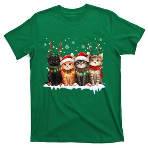 Cute Cat Christmas Light Reindeer Santa Xmas Cat Lover Gift T-Shirt