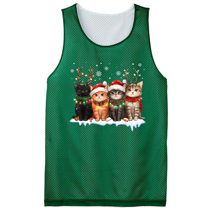 Cute Cat Christmas Light Reindeer Santa Xmas Cat Lover Gift Mesh Reversible Basketball Jersey Tank