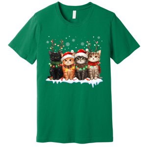 Cute Cat Christmas Light Reindeer Santa Xmas Cat Lover Gift Premium T-Shirt