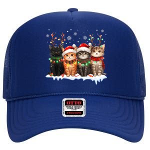 Cute Cat Christmas Light Reindeer Santa Xmas Cat Lover Gift High Crown Mesh Back Trucker Hat