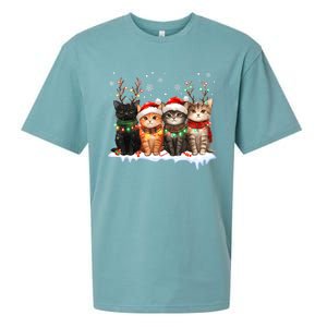 Cute Cat Christmas Light Reindeer Santa Xmas Cat Lover Gift Sueded Cloud Jersey T-Shirt