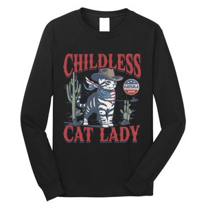 Cowboy Cat Childless Cat Lady For Kamala Election Voting Gift Long Sleeve Shirt