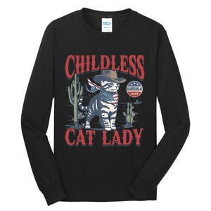 Cowboy Cat Childless Cat Lady For Kamala Election Voting Gift Tall Long Sleeve T-Shirt