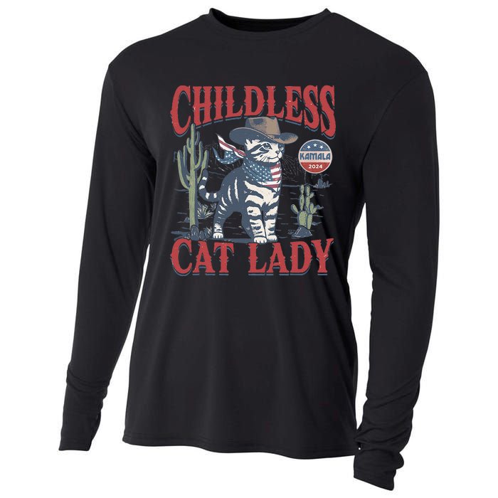 Cowboy Cat Childless Cat Lady For Kamala Election Voting Gift Cooling Performance Long Sleeve Crew