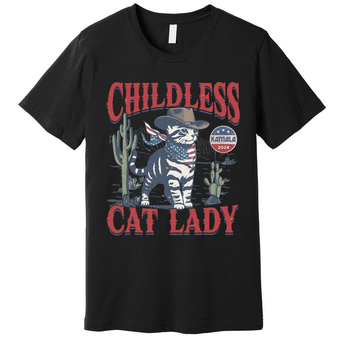 Cowboy Cat Childless Cat Lady For Kamala Election Voting Gift Premium T-Shirt