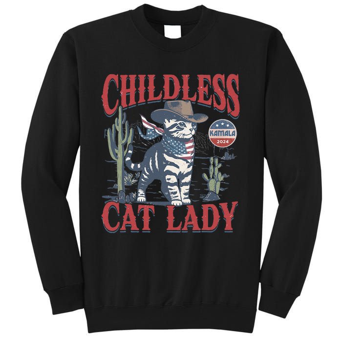 Cowboy Cat Childless Cat Lady For Kamala Election Voting Gift Tall Sweatshirt