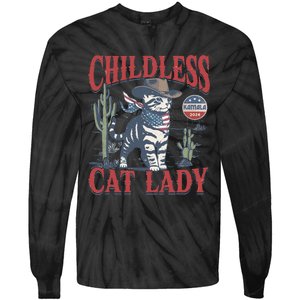 Cowboy Cat Childless Cat Lady For Kamala Election Voting Gift Tie-Dye Long Sleeve Shirt