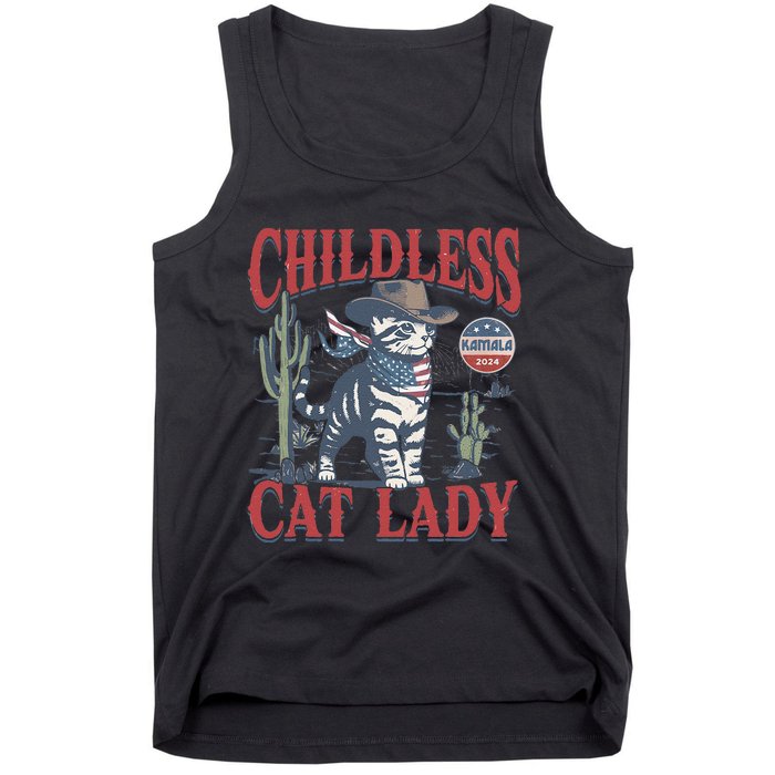 Cowboy Cat Childless Cat Lady For Kamala Election Voting Gift Tank Top