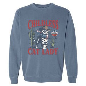 Cowboy Cat Childless Cat Lady For Kamala Election Voting Gift Garment-Dyed Sweatshirt